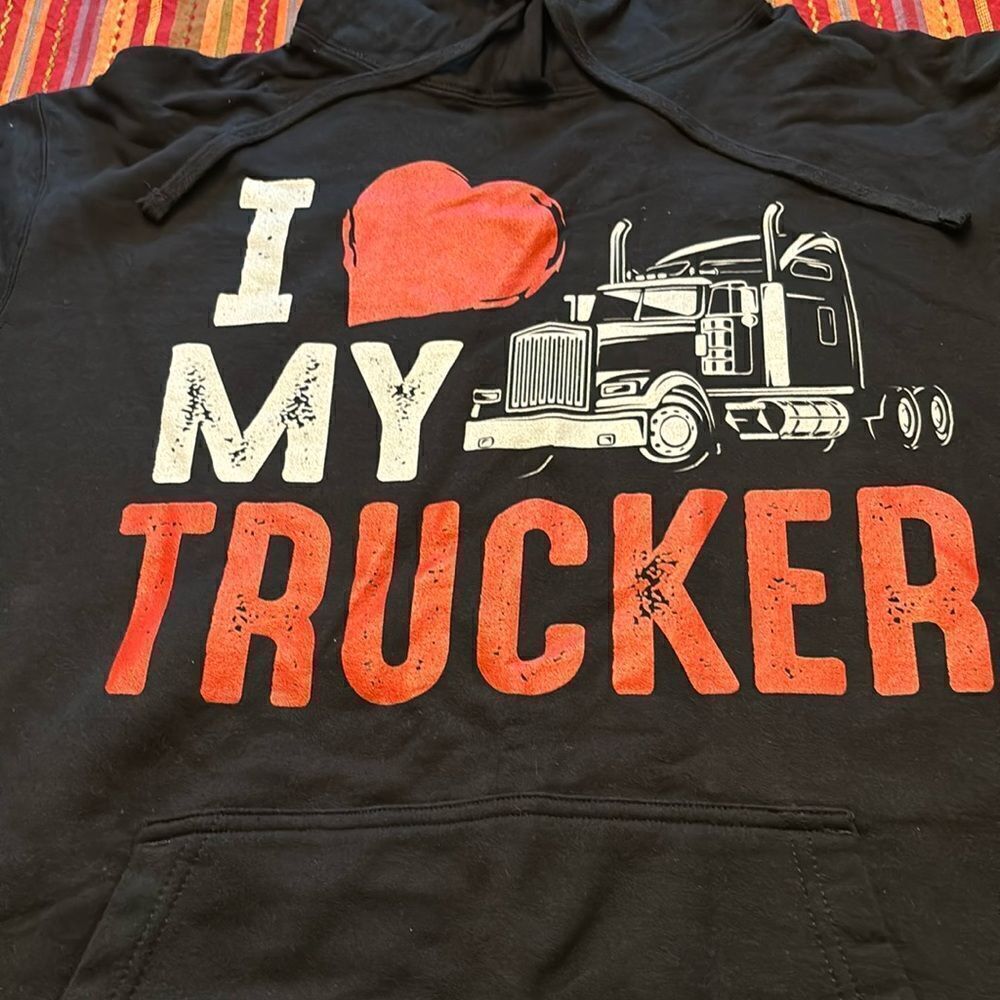 Truck Driver I Love My Trucker Wife Girlfriend Hoodie size XL